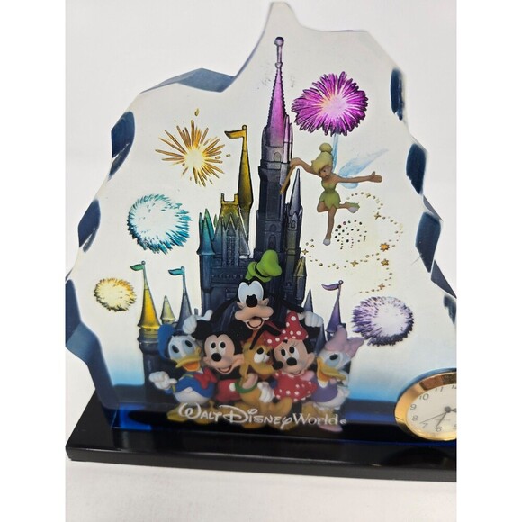 DISNEY PARKS WALT DISNEY WORLD ACRYLIC LUCITE STANDING CLOCK CASTLE FIREWORKS - Picture 2 of 12